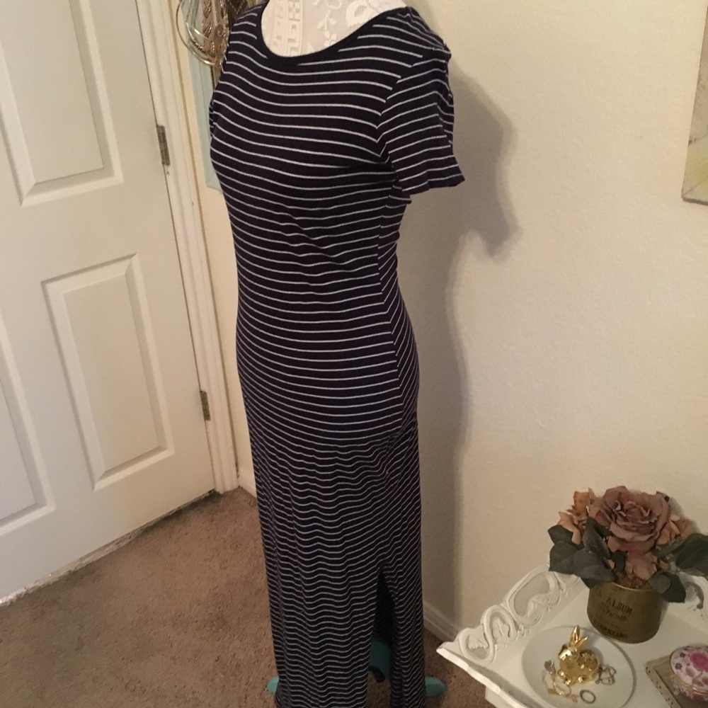 Navy & White Striped Maxi Tshirt Dress